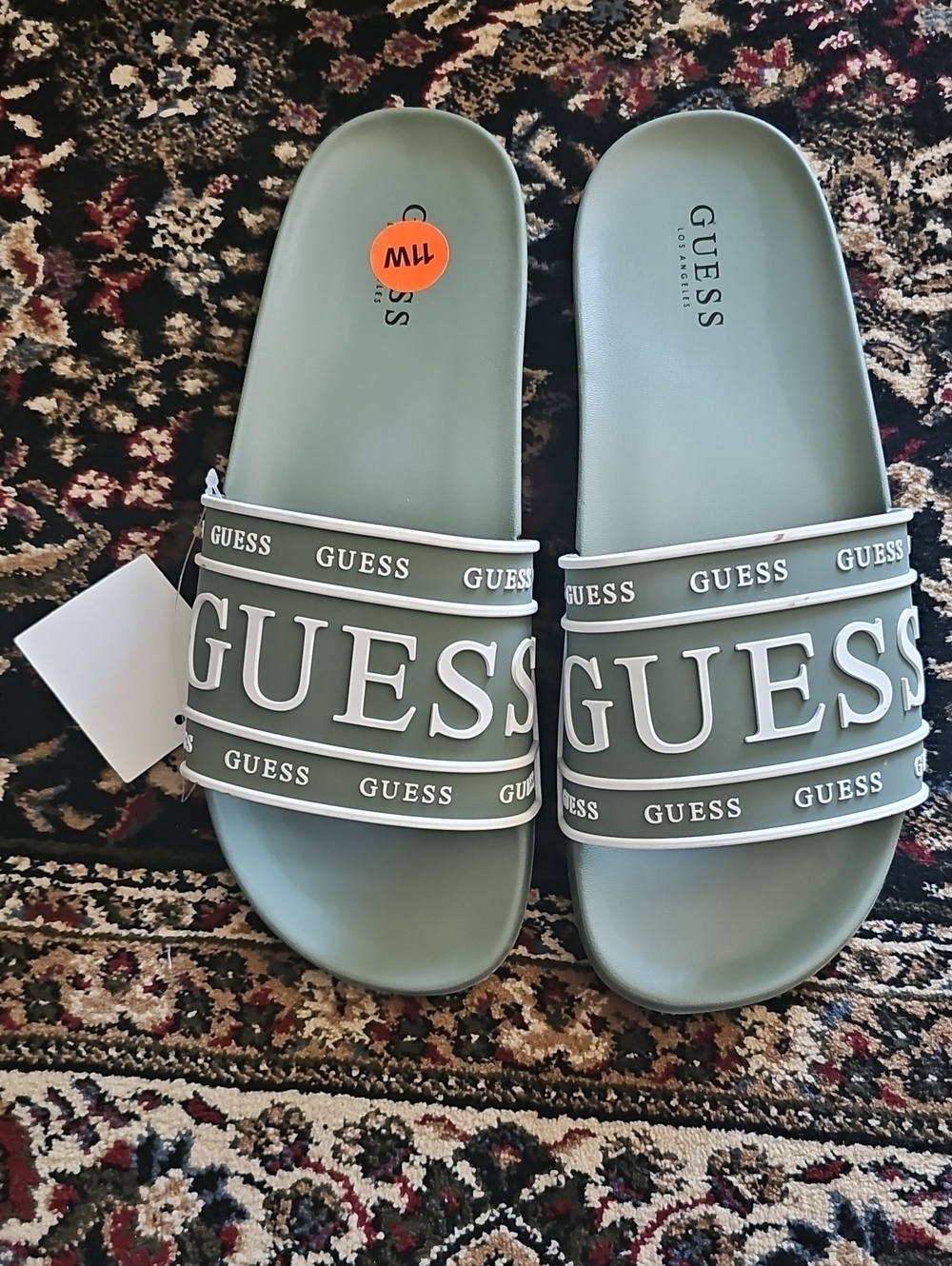 GUESS Sage Green Logo Slide Sandals